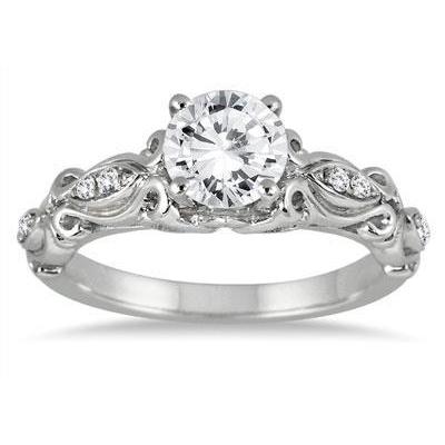 Genuine Round Diamond Antique Style Ring 1.90 Carats White Gold 14K