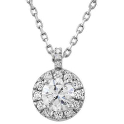 Genuine Round Diamond Halo Necklace Pendant With Chain 1.60 Carat WG 14K