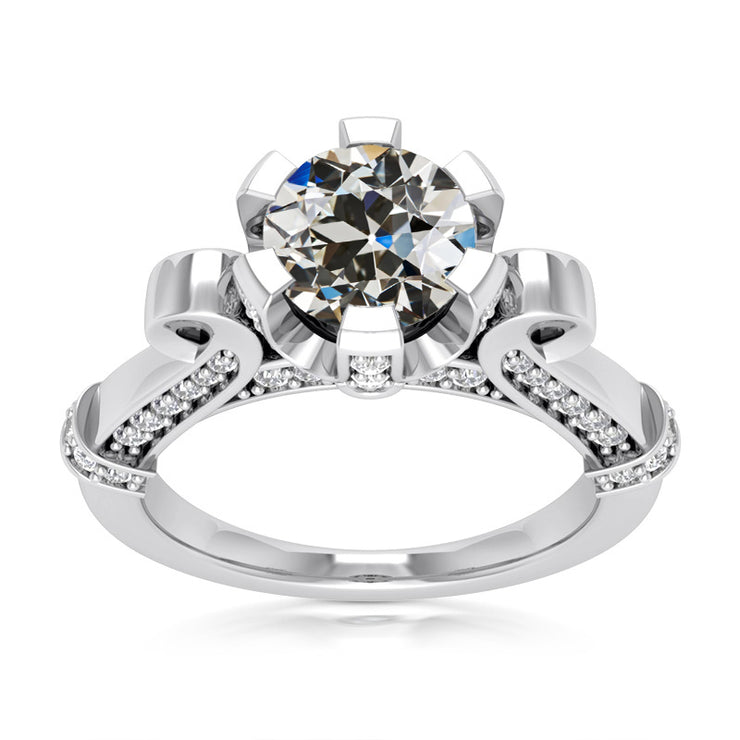 Genuine Round Diamond Old Mine Cut Fancy Ring 14K White Gold 5.75 Carats
