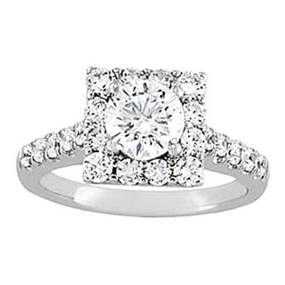 Genuine Round Diamond Ring Halo With Accents 1.75 Carats White Gold 14K