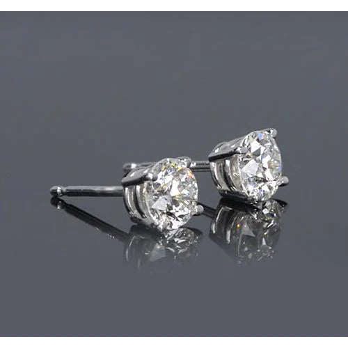 Genuine Round Diamond Stud Earrings 1.50 Carats Basket Set White Gold 14K