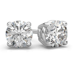 Genuine Round Natural Earth Mined Diamond Stud Earrings 4 Carats Women Gold Jewellery