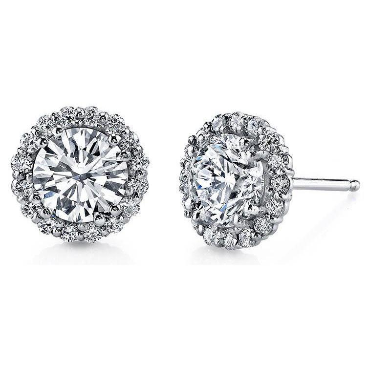 Genuine Round Diamond Stud Halo Earring 4.30 Carats Women Jewelry 14K Gold