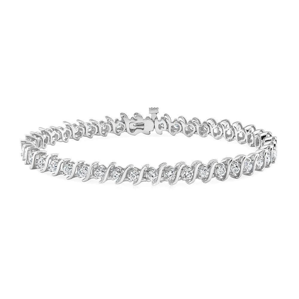 Genuine Round Diamond Tennis Bracelet S Link Style 6.30 Ct White Gold 14K