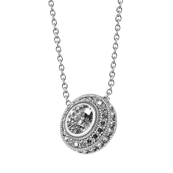 Genuine Round Halo Diamond Pendant Necklace Bezel Set 2.5 Carat White Gold 14K