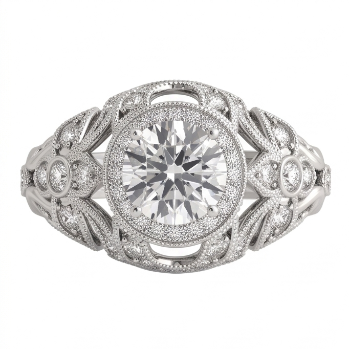 Genuine Round Natural Earth Mined DIAMOND ( NOT LAB GROWN ) Engagement Anniversary Ring Vintage Style 2.0 Ct. WG 14K