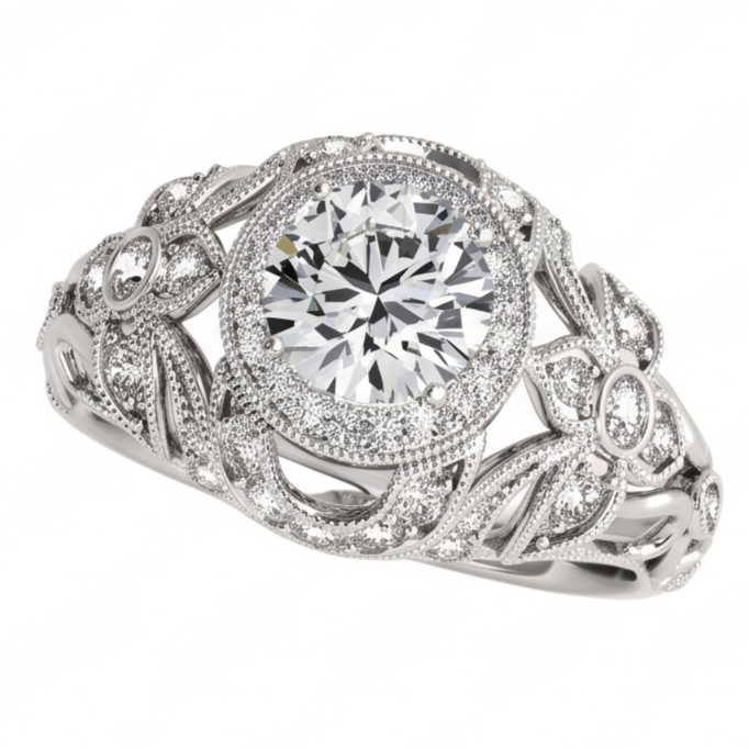 Genuine Round Natural Earth Mined DIAMOND ( NOT LAB GROWN ) Engagement Anniversary Ring Vintage Style 2.0 Ct. WG 14K