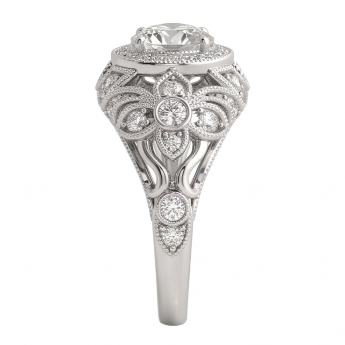 Genuine Round Natural Earth Mined DIAMOND ( NOT LAB GROWN ) Engagement Anniversary Ring Vintage Style 2.0 Ct. WG 14K