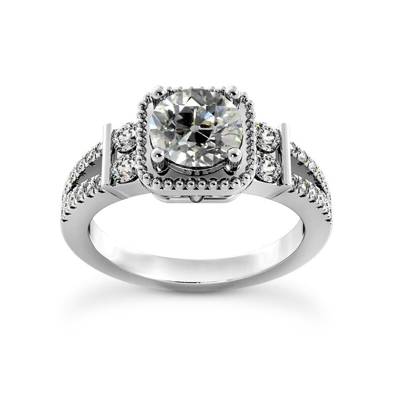 Genuine Round Old Mine Cut Diamond Engagement Ring Split Shank 3.75 Carats