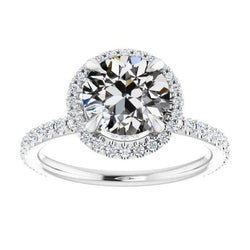 Genuine Round Old Miner Diamond Halo Wedding Ring 14K White Gold 7 Carats