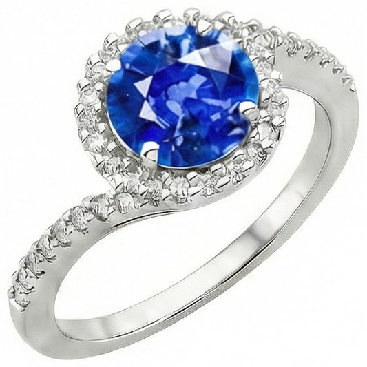 natural round sapphire 2ct ring front view