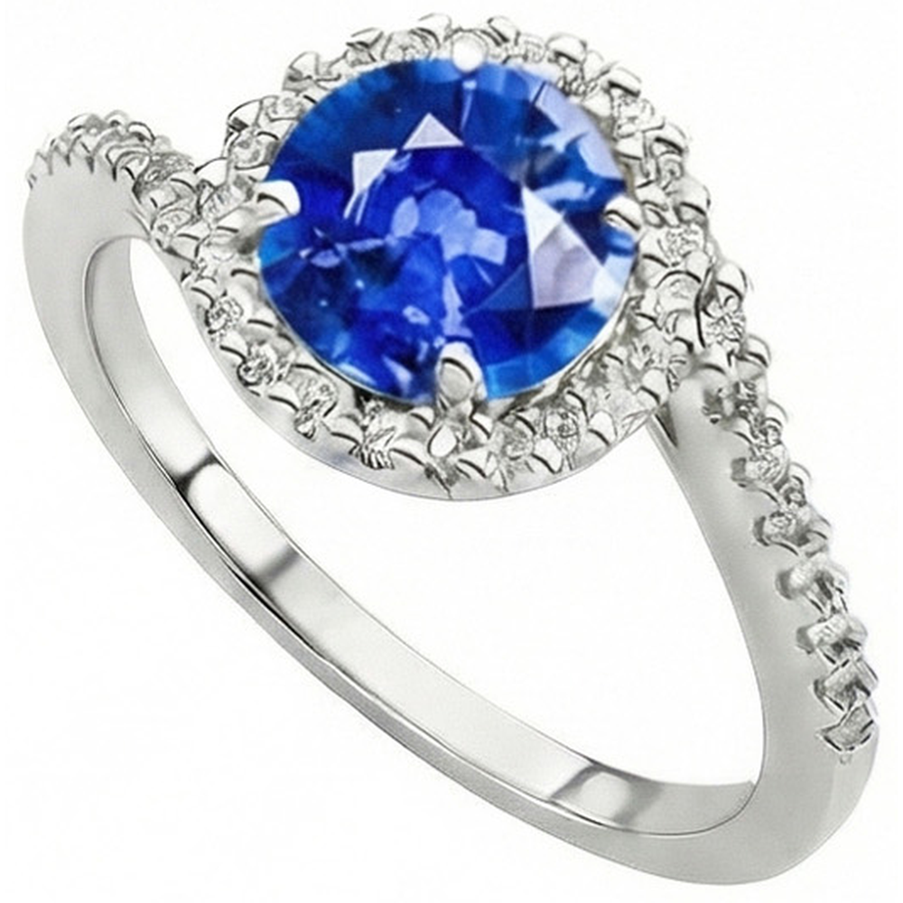 natural round sapphire 2ct ring close up detail