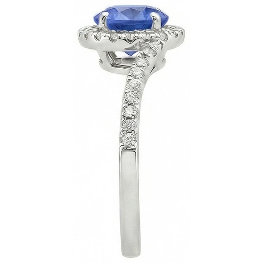 natural round sapphire 2ct ring on white background