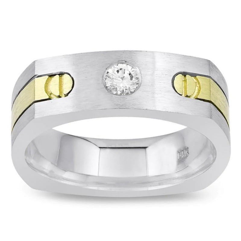 Genuine Solitaire Euro Shank Men Ring Two Tone Round Diamond