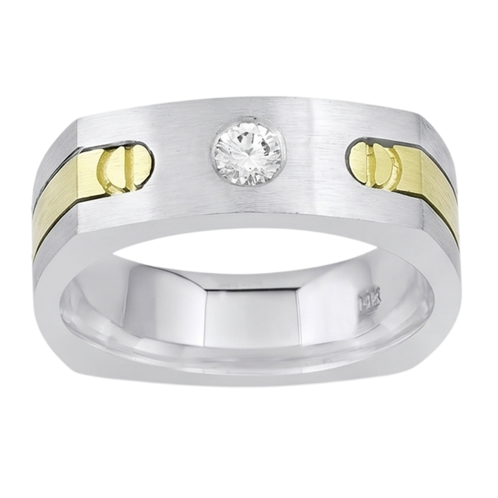 Genuine Solitaire Euro Shank Men Ring Two Tone Round Natural Earth Mined DIAMOND ( NOT LAB GROWN )