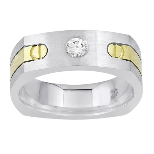 Genuine Solitaire Euro Shank Men Ring Two Tone Round Natural Earth Mined DIAMOND ( NOT LAB GROWN )