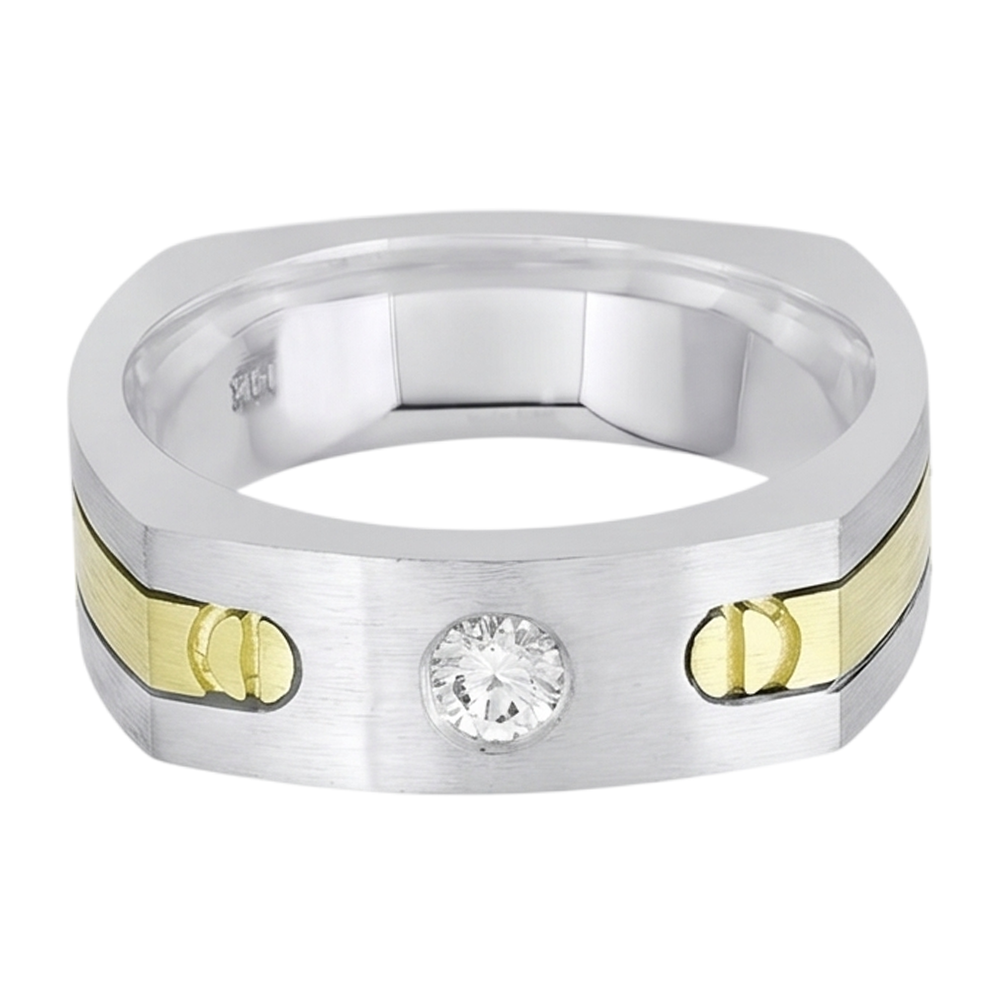 Genuine Solitaire Euro Shank Men Ring Two Tone Round Natural Earth Mined DIAMOND ( NOT LAB GROWN )