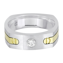Genuine Solitaire Euro Shank Men Ring Two Tone Round Natural Earth Mined DIAMOND ( NOT LAB GROWN )