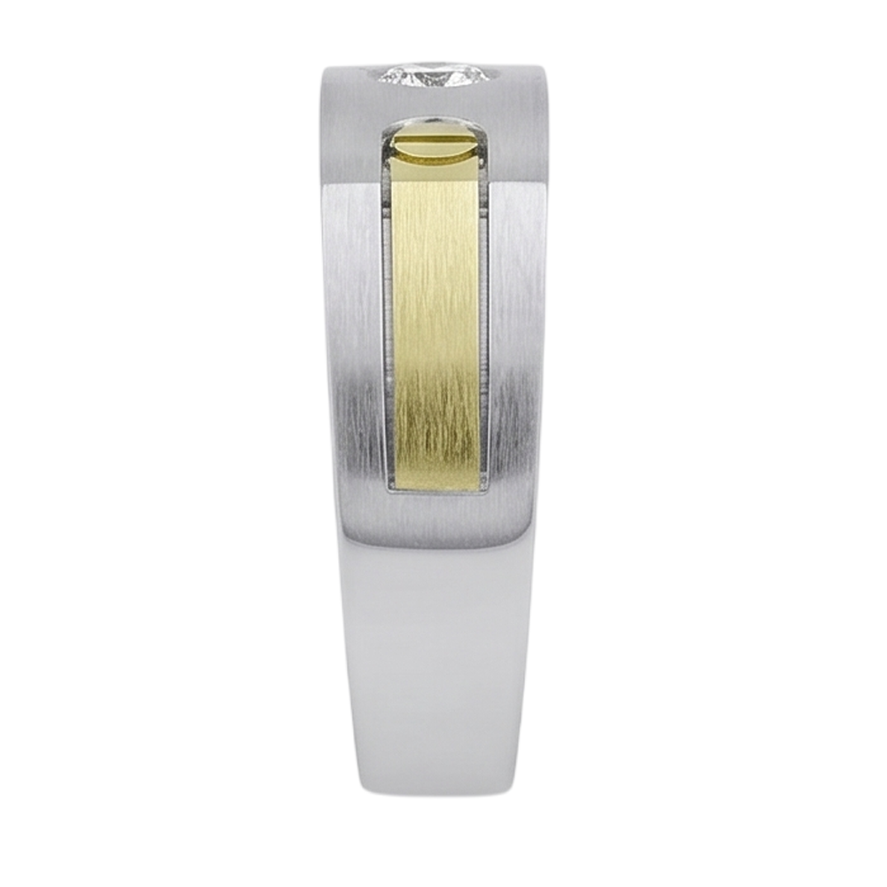 Genuine Solitaire Euro Shank Men Ring Two Tone Round Natural Earth Mined DIAMOND ( NOT LAB GROWN )