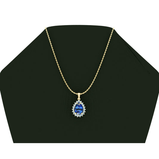 Genuine Teardrop Blue Sapphire Pendant With Diamonds