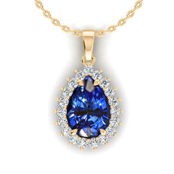 Genuine Teardrop Blue Sapphire Pendant With Natural Earth Mined Diamonds