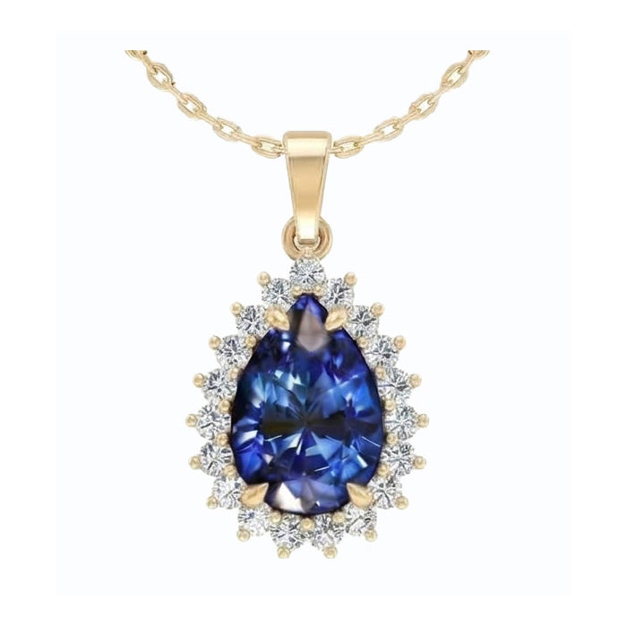 Genuine Teardrop Blue Sapphire Pendant With Natural Earth Mined Diamonds