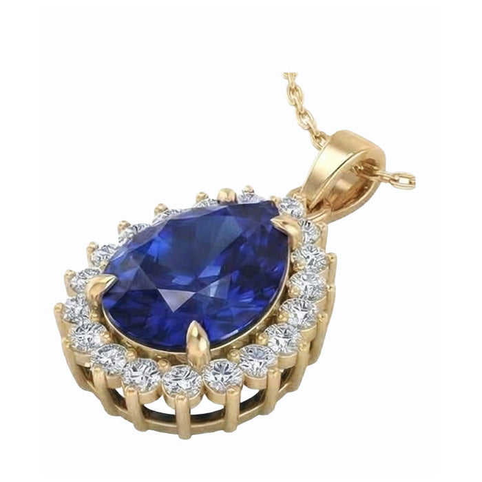 Genuine Teardrop Blue Sapphire Pendant With Natural Earth Mined Diamonds