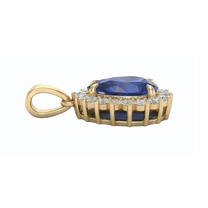 Genuine Teardrop Blue Sapphire Pendant With Natural Earth Mined Diamonds