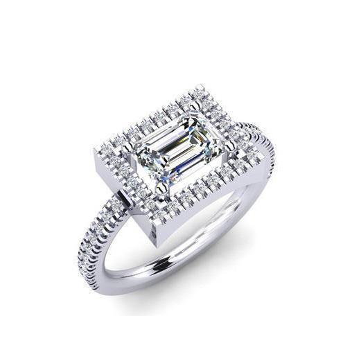 Genuine White Gold 14K Gorgeous Emerald & Round Cut 2.41 Ct Halo Diamond Ring
