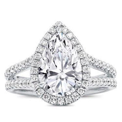 White Gold 14K Pear And Round Cut Halo 4.00 Carats Genuine Natural Earth Mined Diamond Ring