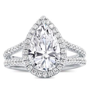 Genuine White Gold 14K Pear And Round Cut Halo 4.00 Carats Diamond Ring