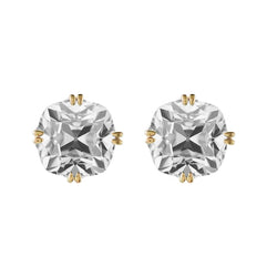 Genuine Yellow Gold Solitaire Stud Diamond Earrings Cushion Old Miners 10 Ct.