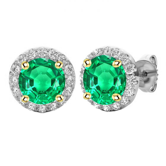 Gemstone Earring 14 Karat Two Tone Gold with Colombian Emerald – main view