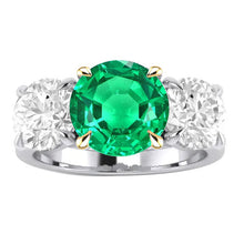 Fine Emerald Colored Stone Ring 3-ct Two-Tone 14K Gold – main view