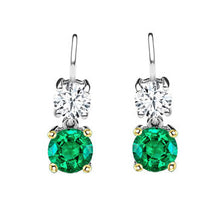 Real Fine Emerald Gemstone Earring 1 ct 14 Karat Two Tone Gold – main view
