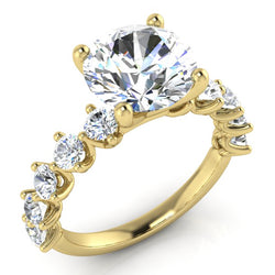 Genuine Round Diamond Ring With Accents Yellow Gold