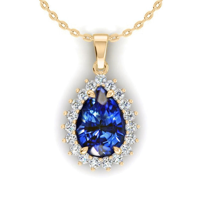 IGI CERTIFIED Genuine Teardrop Blue Sapphire Pendant With Diamonds