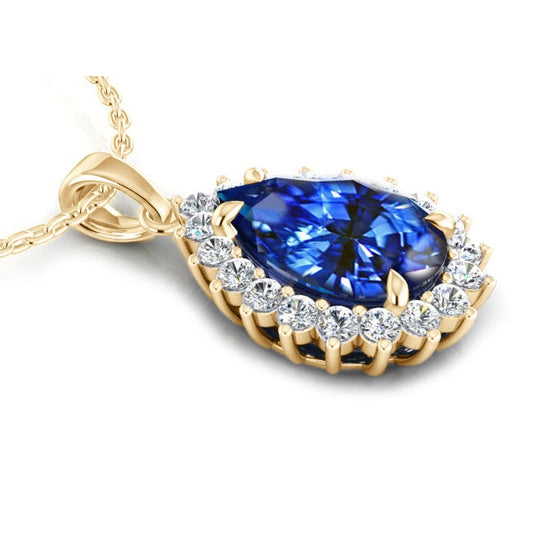 IGI CERTIFIED Genuine Teardrop Blue Sapphire Pendant With Diamonds