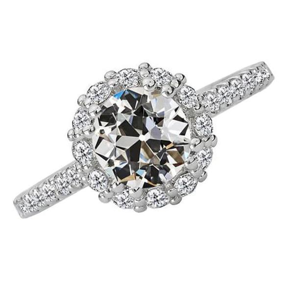 Genuine Diamond Round Old Mine Cut Halo Engagement Ring 5.50 Carats White Gold