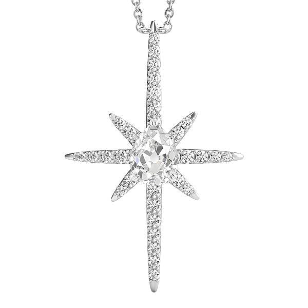 Gold 14K Cross Genuine Natural Earth Mined Diamond Pendant Round & Pear Old Miner 2.50 Carats