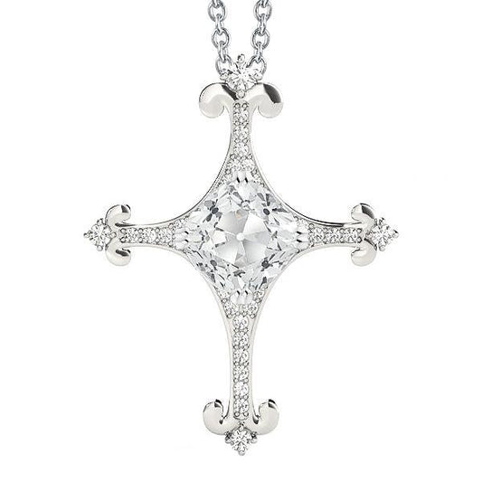 Gold 14K Cross Real Natural Earth Mined Diamond Pendant Round & Cushion Old Miner 3 Carats