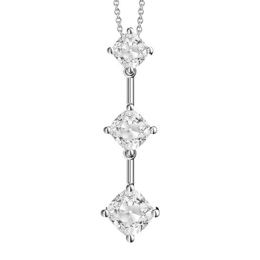 Gold 14K Diamond Three Stone Pendant Cushion Natural Old Mine Cut 4 Carats