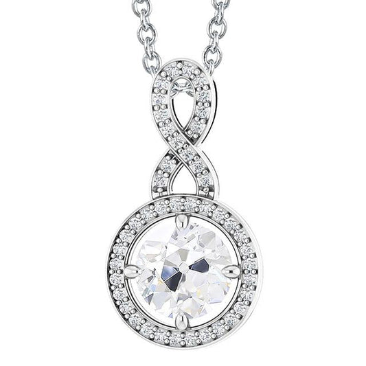 Gold 14K Genuine Diamond Pendant Round Cut Old Miner 4 Carats Prong Set