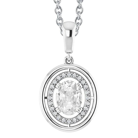 Gold 14K Halo Genuine Diamond Pendant Oval Old Cut Double Prong Set 3 Carats