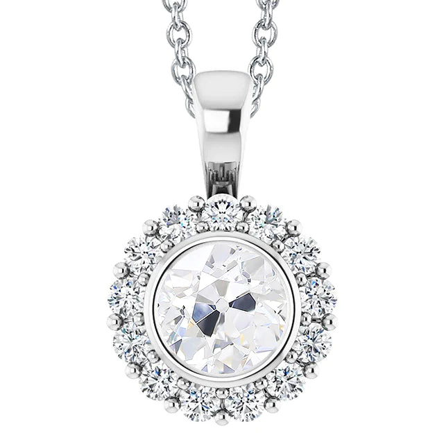 Gold 14K Halo Natural Diamond Pendant Bezel Set Round Old Miner 4.50 Carats