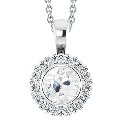 Gold 14K Halo Natural Earth Mined Diamond Pendant Bezel Set Round Old Miner 4.50 Carats