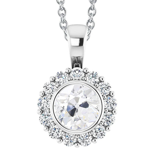 Gold 14K Halo Natural Diamond Pendant Bezel Set Round Old Miner 4.50 Carats