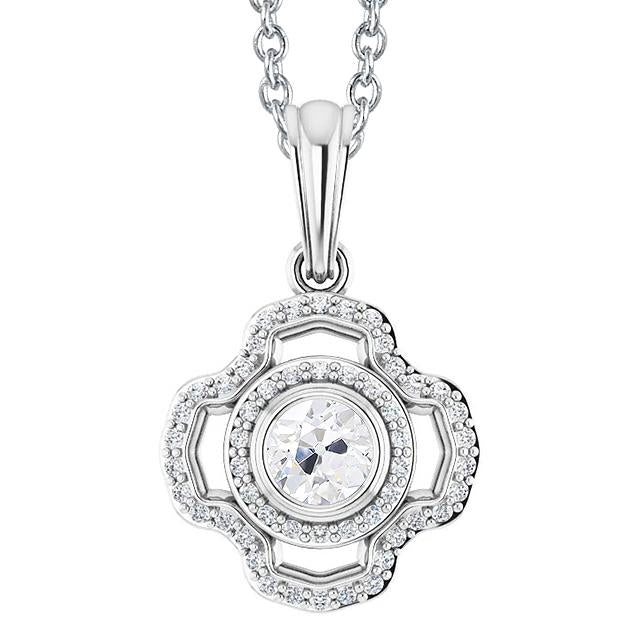 Gold 14K Round Old Mine Cut Halo Natural Diamond Pendant Bezel Set 2.50 Carat