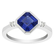 Gold 3 Stone Natural Earth Mined Diamond Asscher Sapphire Ring 2.75 Carats Bezel & Bar Set
