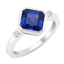 Gold 3 Stone Natural Earth Mined Diamond Asscher Sapphire Ring 2.75 Carats Bezel & Bar Set